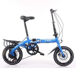 Gyj&mmm Bike Gyj&mmm Folding bike, unisex alloy city bike 14 inches, with adjustable handlebar and seat single speed, comfortable saddle, lightweight, suitable for shoppers, Blue
