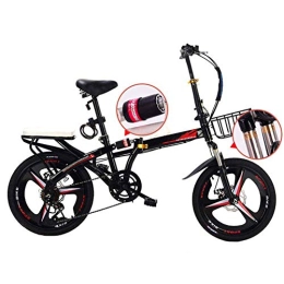 Gyj&mmm Bike Gyj&mmm Travel bike, folding mountain bike, 16-inch unisex alloy city bike, adjustable handle and 6-speed, disc brake, Black