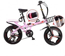 Gyj&mmm Folding Bike Gyj&mmm Travel bike, folding mountain bike, 16-inch unisex alloy city bike, adjustable handle and 6-speed, disc brake, Pink