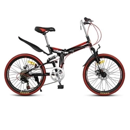 Gyj&mmm Bike Gyj&mmm Variable speed folding bike, 7-speed mountain bike, unisex double shock-absorbing urban folding pedal bike, comfortable adjustable seat cushion saddle, Red