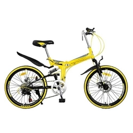 Gyj&mmm Folding Bike Gyj&mmm Variable speed folding bike, 7-speed mountain bike, unisex double shock-absorbing urban folding pedal bike, comfortable adjustable seat cushion saddle, Yellow