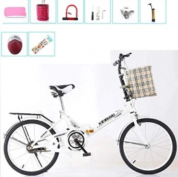 GYLEJWH Bike GYLEJWH Folding Bicycle Adult Men's And Women's Ultra-Light Portable Shock Absorber Student Bike Bicycle, Male And Female Bicycle Bike Carrier, White, 16inch