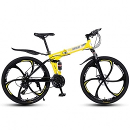 GYXZZ Bike GYXZZ 26 inch Mountain Bike Folding Bikes with Disc Brake 27 Speed Bicycle Full Suspension MTB Bikes for Men or Women Foldable Frame, Yellow, 6