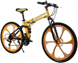 H-ei Folding Bike Mountain Bicycle Adult 26 Inch 21 Speed Shock Dual Disc Brakes Student Bicycle Assault Bike Folding Car (Color : Yellow)