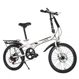 HBHHB Folding Bike HBHHB Folding Bike 6 Speed Bicycle 20 Inch Wheels Mechanical Double Disc Brake Cycle Quick Fold with Rear Rack High-Carbon Steel Frame Can Bear 120Kg for Beginner-Level To Advanced Riders, White