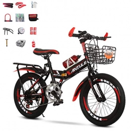 HBHHB Folding Bike HBHHB Folding Kids Bike 6 Speed Bicycle Widen Anti-Skid Tires Cycle Quick Fold Can Bear 150Kg with Rear Rack High-Carbon Steel Frame with Accessories, Red