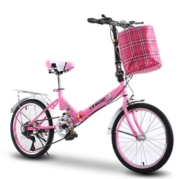 HBIAO Bike HBIAO Lightweight Alloy Folding City Bicycle Bike Ultra Light Variable Speed Portable Adult Student Bicycle 20 / 16 Inch, Pink, 16 inch