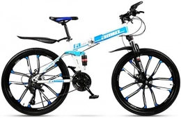 HCMNME Bike HCMNME durable bicycle Adult Mountain Bike, Full Suspension Foldable City Bicycle, Off-road Double Disc Brake Snow Bikes, 24 Inch Magnesium Alloy Ten Knives Wheels Alloy frame with Disc Brakes