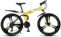 HCMNME Folding Bike HCMNME durable bicycle Folding Variable Speed 26 Inch Mountain Bike, Lightweight High-carbon steel Frame Bikes Dual Disc Brake Bicycle, 21-24 - 27 Speeds, Yellow, 24speed Alloy frame with Disc Bra