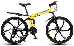 HCMNME Folding Bike HCMNME durable bicycle Lightweight Folding Variable Speed 26 Inch Mountain Bike, High-carbon steel Frame Bikes Dual Disc Brake Bicycle, 21-24 - 27 Speeds, Yellow, 21speed Alloy frame with Disc Bra