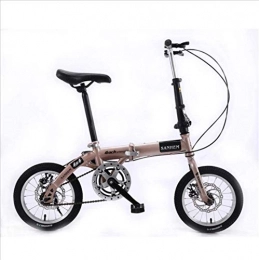 HCMNME Bike HCMNME Mountain Bikes, 14 inch lightweight folding bicycle single speed disc brake bicycle champagne gold Alloy frame with Disc Brakes