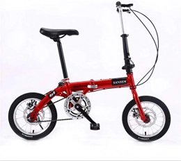 HCMNME Folding Bike HCMNME Mountain Bikes, 14 inch lightweight folding bicycle single speed disc brake bicycle red Alloy frame with Disc Brakes