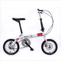 HCMNME Bike HCMNME Mountain Bikes, 14 inch lightweight folding bicycle single speed disc brake bicycle white Alloy frame with Disc Brakes