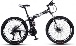 HCMNME Bike HCMNME Mountain Bikes, 26 inch folding mountain bike double shock-absorbing racing off-road variable speed bicycle spoke wheel Alloy frame with Disc Brakes (Color : Black and white, Size : 24 speed)