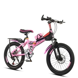SLDMJFSZ Folding Bike Heavy Duty Folding Bike-Lightweight Carbon Steel Frame Genuine Shimano 20-Inch Folding Bike for 125-145cm height Boy Girl, pink
