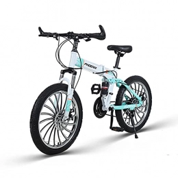 HEZHANG Folding Bike HEZHANG Folding Bicycle, 20-Inch Student Variable Speed Cross-Country Mountain Bike with Double Shock Absorption, for Home, Office, Trunk, White