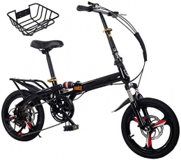 HFFFHA Folding Bike HFFFHA 20 Inch Bicycle Outroad Mountain Bike, Lightweight Folding Bike, Portable City Folding Compact Bicycle Shock Absorption Portable Bicycle With Basket (Color : Black, Size : 20)