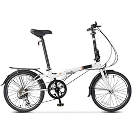 HFJKD Bike HFJKD Adults 6 Speed Light Weight Folding Bicycle, High-Carbon Steel Frame, Folding City Bike with Rear Carry Rack, 20inch Folding Bike, For adults, White