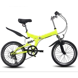 HFJKD Folding Bike HFJKD Portable light bicycle, 6-speed Folding bicycle, Front and rear shock-absorbing high-carbon steel frame, Anti-skid rubber tires, for adult students, Yellow