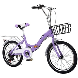 HFJKD Folding Bike HFJKD Single speed Folding bicycle, 20 inch adult ultra light speed portable bicycle, High carbon steel frame, For students Office worker bicycle, Purple