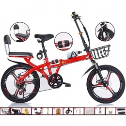 WZYJ Folding Bike High Carbon Steel Folding Bicycle, Portable Ultra-light Variable Speed Shock absorption Adult Bike, Bearing Weight 180kg(385lbs), Red, 20inch