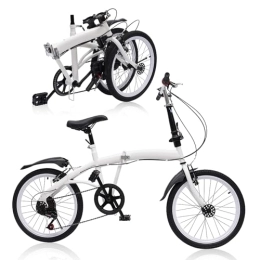 HINOPY Folding Bike HINOPY 20 Inch Folding Bike, 7 Speed Shift Folding Bicycle Bicycles Double V Brake for Men and Women Adults Folding City Bike Suitable from 135 cm - 180 cm, White