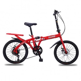 HJ Folding Bike hj Foldable Bicycle, Single Shock-Absorbing 20-Inch Folding Mountain Bike Adult Student Men And Women Type Rear Seat Bicycle, Red