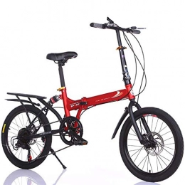 HJ Folding Bike hj Student Bicycle, 20 Inch Collapsible Two-Speed Disc Brake Bicycle Urban Sports Travel Bicycle Adult Student Bike, Red