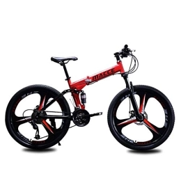 HKPLDE Folding Bike HKPLDE Folding Mountain Bike For Adults, 21 Speed Country Mountain Bike 26 Inch With Double Disc Brake Carbon Steel Frame MTB Bicycle With 3 Cutter Wheel-red