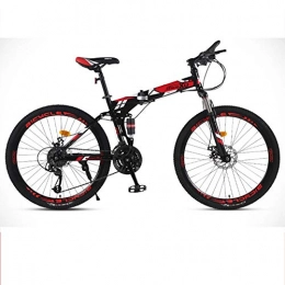 HLMIN-Bike Bike HLMIN 26-inch Folding Bike Variable Speed Carbon Steel Frame Front And Rear Disc Brakes Dual Suspension (Color : Red, Size : 24Speed)