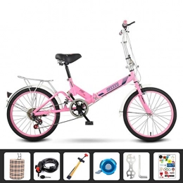 HLMIN-Bike Bike HLMIN 6-Speed Multicolor Folding Bicycle With Front And Rear Fenders Carbon Steel Frame 20inch (Color : Pink, Size : 6-speed)