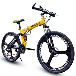 HLMIN-Bike Bike HLMIN Dual Suspension 26inch Folding Bicycle Moutain Bike MTB Thickening Wheels 21 24 27 30 Speed (Color : Yellow, Size : 21speed)