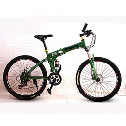 HLMIN-Bike Bike HLMIN Dual Suspension Multicolor 26inch Folding Bicycle High-carbon Steel Frame Lightweight (Color : Green, Size : 30speed)