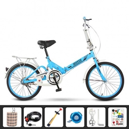 HLMIN-Bike Folding Bike HLMIN Folding Bicycle 20inch Lightweight Compact Bike Single-Speed Drivetrain For City Riding Or Commuting (Color : Blue, Size : 1-speed)