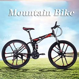 Hmcozy Folding Bike Hmcozy 26" Mountain Bike, Dual Disc Brake and Front Suspension Fork, Folding Mens Mountain Bike Cycle - 24 Gears Speed, Red