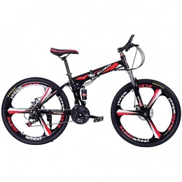 Hmcozy Bike Hmcozy Mountain Folding Bike, 26"Dual Disc Brakes Unisex Off Road Bicycle 24 Speed High Carbon Steel Double Shock Absorbing Bicycle for Easy Travel, Red