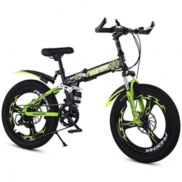 Hmvlw Folding Bike Hmvlw foldable bicycle 20 inch disc brake folding bicycle, one-wheel variable speed mountain bike, folding shock absorption bicycle for boys and girls (Color : Green)