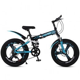 Hmvlw Folding Bike Hmvlw foldable bicycle 20 inch variable speed folding mountain bike, one-wheel foldable disc brake, shock-absorbing folding bike, male and female student bike (Color : Blue)