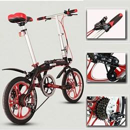 Hmvlw Folding Bike Hmvlw foldable bicycle Aluminum alloy folding bicycle 16-inch 6-speed student men's and women's style with racks can carry people Front and rear mechanical disc brakes (Color : Black)