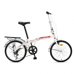 Hmvlw Bike Hmvlw foldable bicycle Anti-slip folding bicycle 20-inch 7-speed variable speed front v brake and rear brake folding bicycle adult male and female portable bicycle (Color : White)