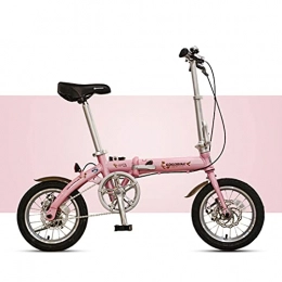 Hmvlw Folding Bike Hmvlw foldable bicycle Anti-slip folding bike 14 inches with trunk, load 90kg, single speed, bilateral folding pedals, front and rear mechanical disc brakes (Color : Pink)