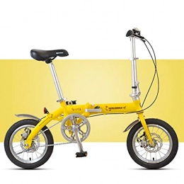 Hmvlw Bike Hmvlw foldable bicycle Folding bicycle with adjustable seat height, men's and women's small, ultra-light and portable, aluminum alloy 14 inches (Color : Yellow)
