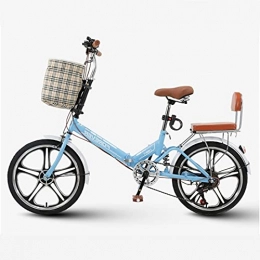 Hmvlw Bike Hmvlw foldable bicycle High-carbon steel folding bike that can be stored in the trunk 20-inch 7-speed unisex ultra-light portable adult shock-absorbing folding bike (Color : Blue)