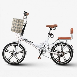 Hmvlw Folding Bike Hmvlw foldable bicycle High-carbon steel folding bike that can be stored in the trunk 20-inch 7-speed unisex ultra-light portable adult shock-absorbing folding bike (Color : White)