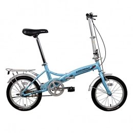 Hmvlw Folding Bike Hmvlw foldable bicycle Single-speed folding bicycle aluminum alloy 16 inches, adjustable seat height, shelf, rear brake, load 90kg (Color : Blue)