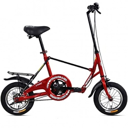 Hmvlw Folding Bike Hmvlw foldable bicycle Single-speed folding bike Mini 12-inch high-carbon thick steel frame Rear brake, height 135-170 can ride (Color : Red)