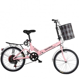 Hmvlw Bike Hmvlw mountain bikes 20-inch Carbon Steel Bicycles, Folding Bike Variable Speed Male Female Adult Lady City Commuter Outdoor Sport Bike with BasketMultiple Variable Speed (Color : Pink)