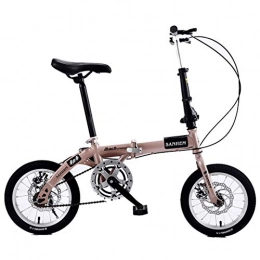 HNWNJ Bike HNWNJ Folding Bikes Folding Bicycle Portable Lightweight-14inch Wheel Adult Children Women and Man Outdoor Sports Bicycle, Single Speed (Color : Champagne)