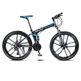 Hong Yi Fei-shop Folding Bike Hong Yi Fei-shop Folding Bikes Blue Mountain Bike Bicycle 10 Spoke Wheels Folding 24 / 26 Inch Dual Disc Brakes (21 / 24 / 27 / 30 Speed) Outdoor bike (Color : 27 speed, Size : 24inch)