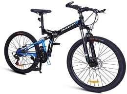 HOYDU 24-Speed Mountain Bikes, Folding High-Carbon Steel Frame Mountain Trail Bike, Dual Suspension Kids Adult Mens Mountain Bicycle,Blue,26Inch